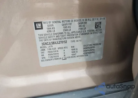 2018 Chevrolet Trax Lt from USA, damaged, VIN 3GNCJLSBXJL278152